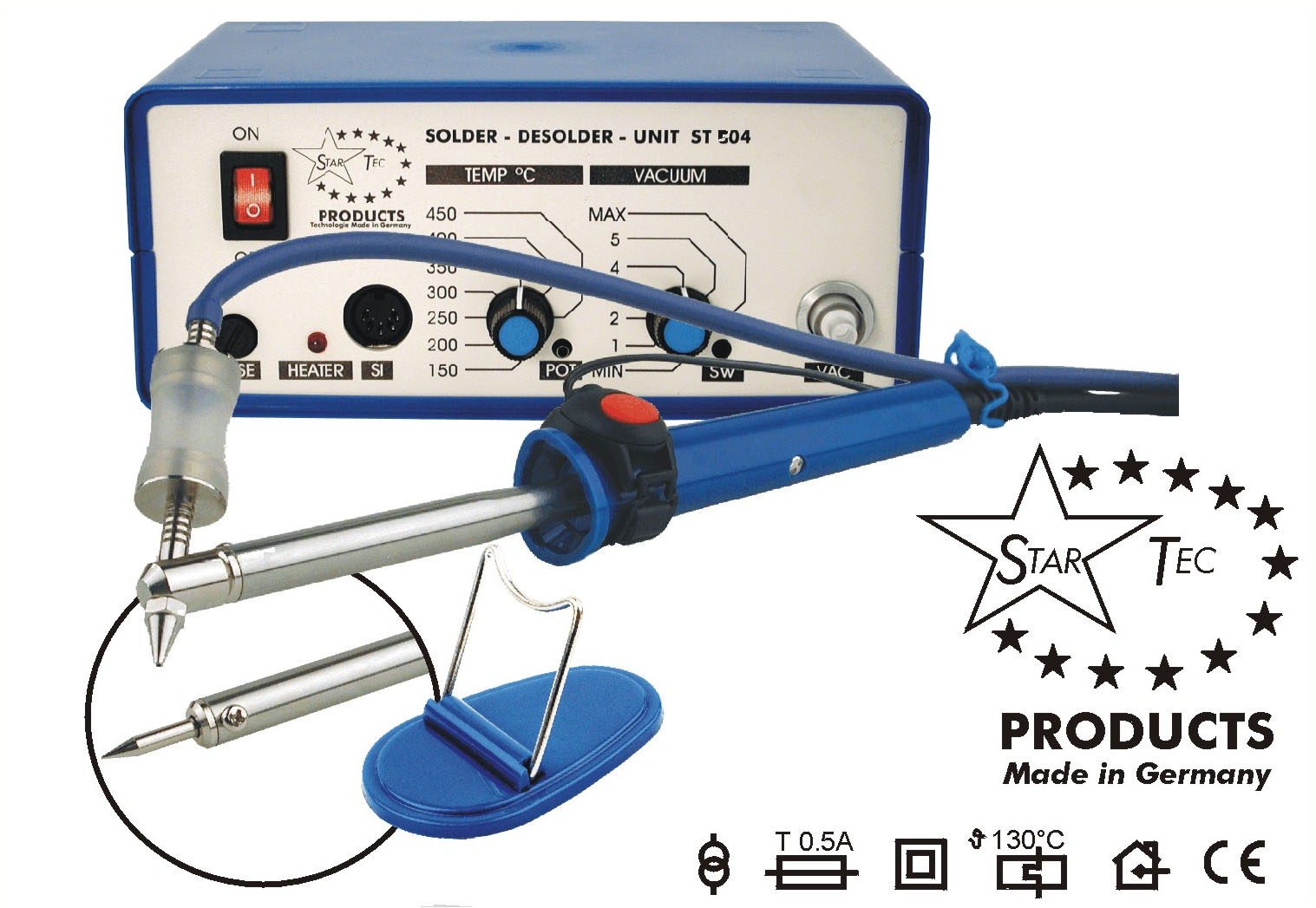 Nicht mehr lieferbar!
Löt - Entlötstation ST 504, 220 V / 50 VA |
elektronisch geregelt
- Made in Germany -