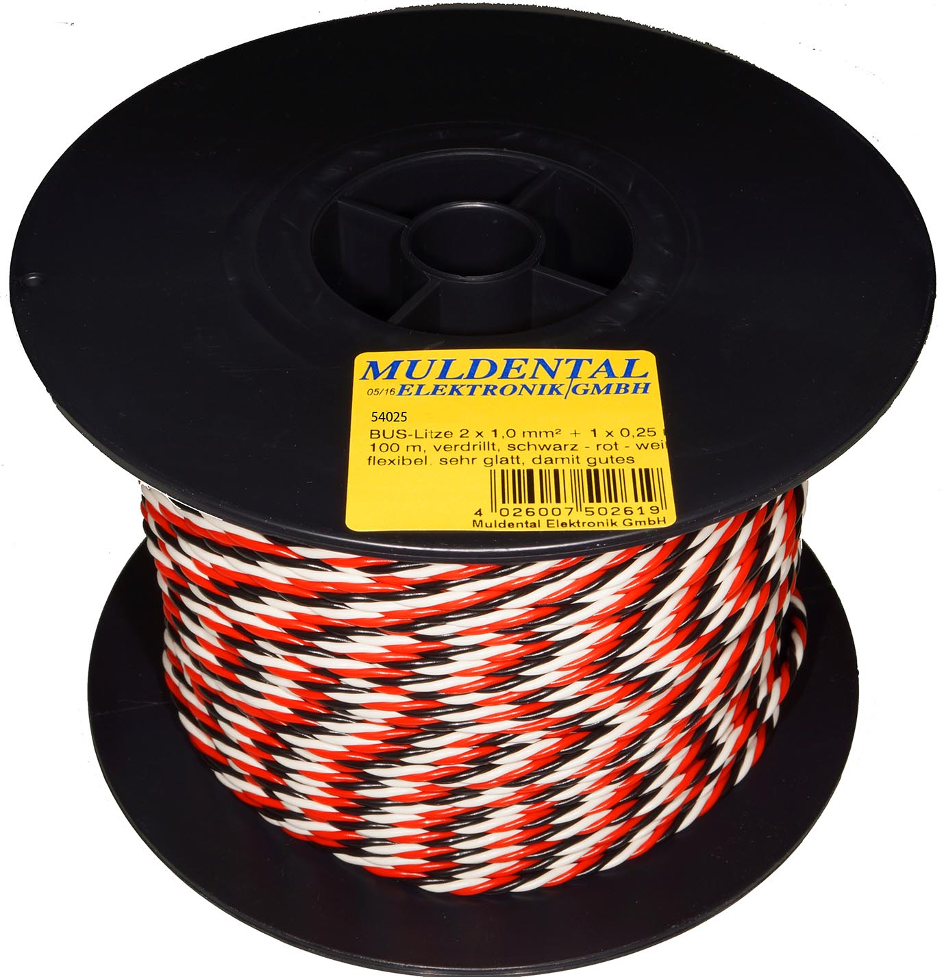 PVC-Servolitze 3-adrig verdrillt, Futaba |
0,25 mm², 65 x 0,07 mm, hochflexibel
100 m, schwarz, rot, weiß
- Made in Germany -
max.: 48 V, 5 A