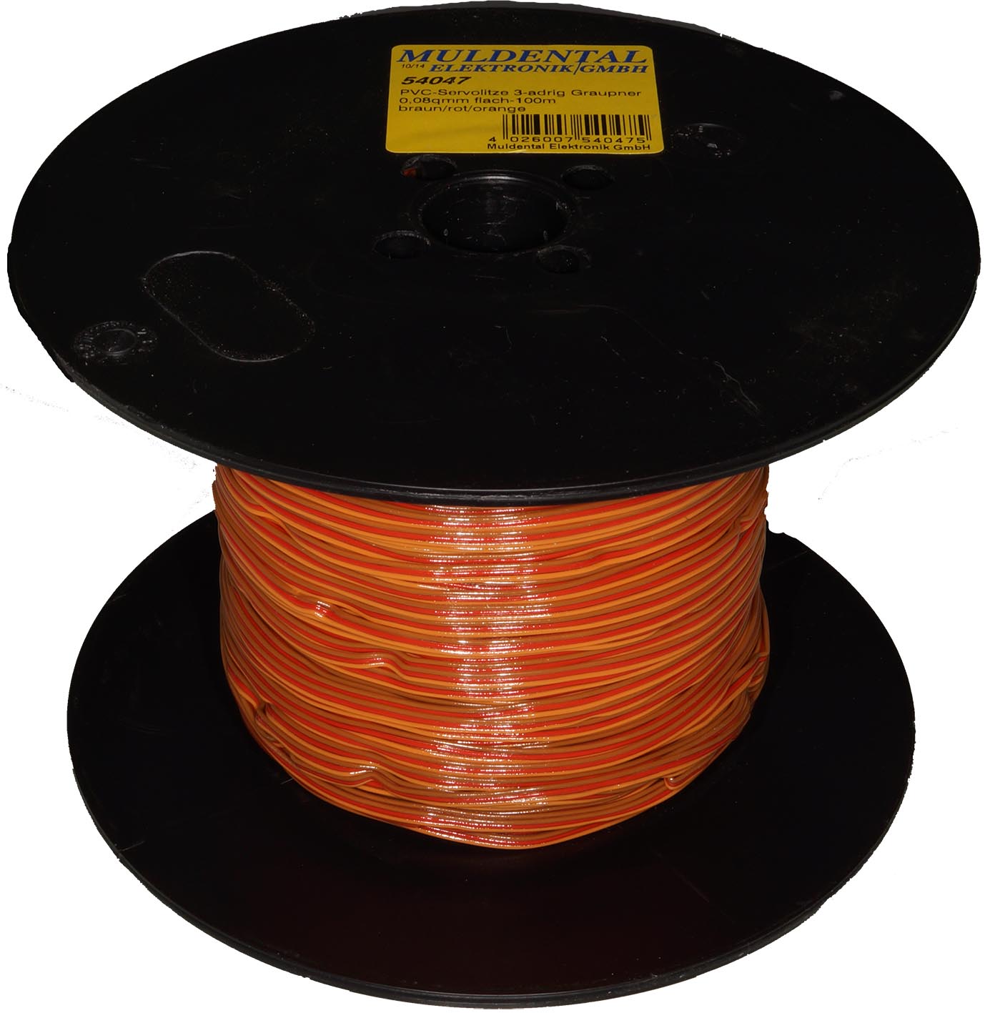 PVC-Servolitze 3-adrig flach |
JR/Graupner, 0,08 mm², 19 x 0,07 mm
hochflexibel, 100 m, braun, rot, orange
- Made in Germany -
max.: 48 V, 1,5 A