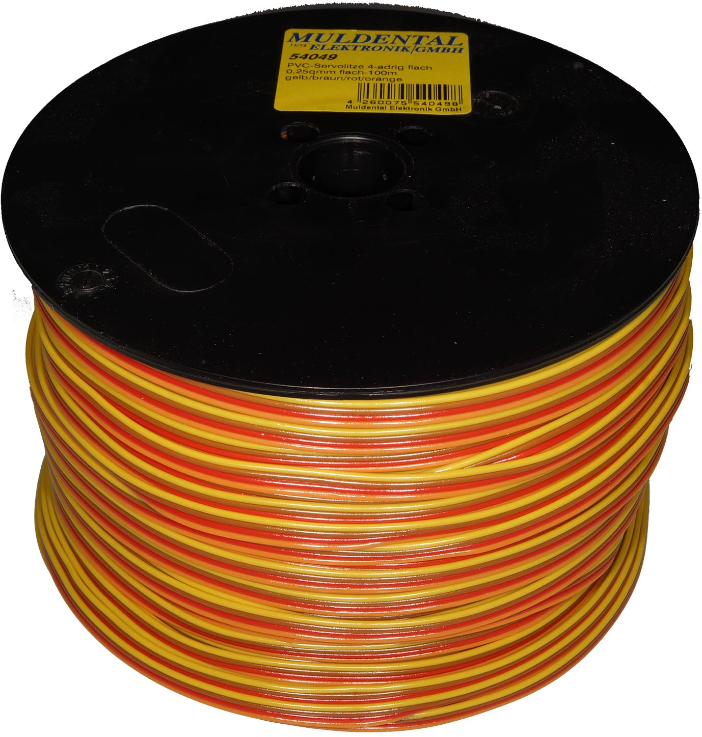 PVC-Servolitze 4-adrig flach |
0,25 mm², 65 x 0,07 mm, hochflexibel
100 m, 1,5 x 6,3 mm
gelb, braun, rot, orange
- Made in Germany -
max.: 48 V, 5 A