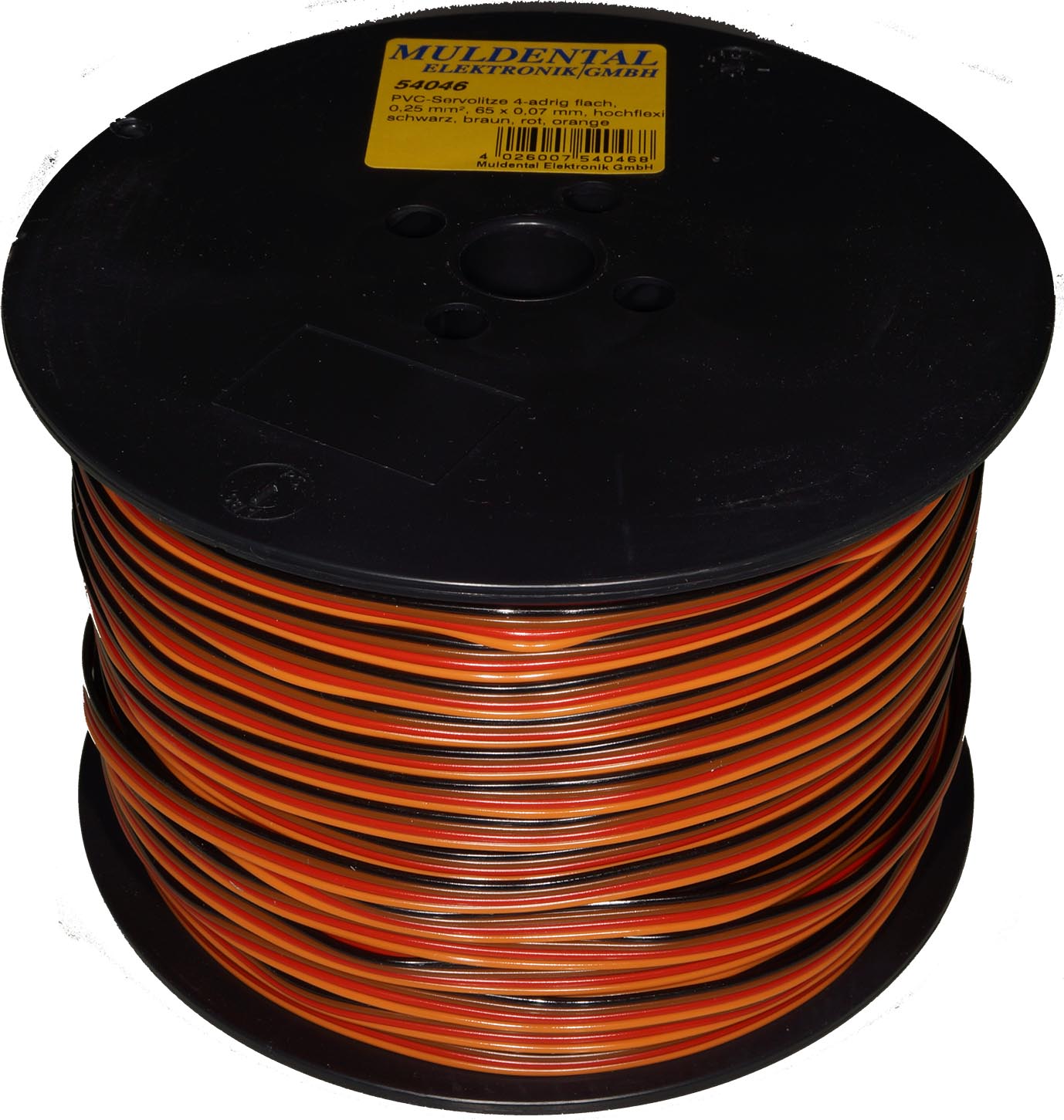 PVC-Servolitze 4-adrig flach|
0,25 mm², 65 x 0,07 mm, hochflexibel
500 m, 1,5 x 6,3 mm
schwarz, braun, rot, orange
- Made in Germany -
max.: 48 V, 5 A