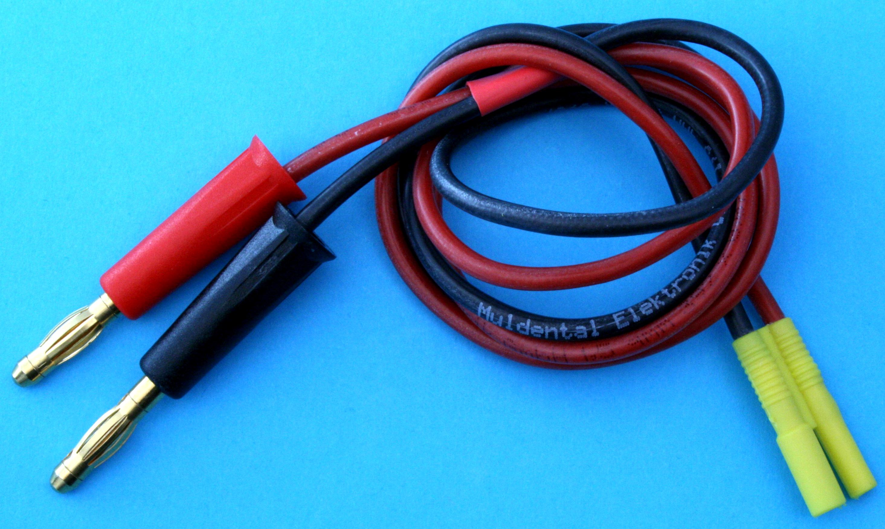 2-mm-Akkuladekabel |
0,75 mm², Silikon, 50 cm, verpackt 
Stecker - / Buchse +  
- Made in Germany -