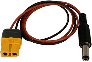 XT60 Ladekabel für Sender Futaba |
XT60 Buchse auf 2,5 mm DC-Buchse,
0,5 mm², Silikon, 400 mm, verpackt
- Made in Germany -