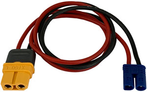 XT60 Ladekabel für EC2-Akkus |
XT60 Buchse auf EC2-Stecker,
1,5 mm², Silikon, 400 mm, verpackt
- Made in Germany -