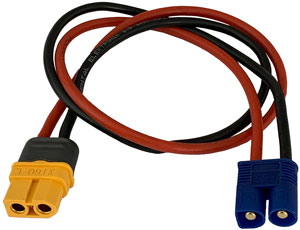 XT60 Ladekabel für EC3-Akkus |
XT60 Buchse auf EC3-Stecker,
2,5 mm², Silikon, 400 mm, verpackt
- Made in Germany -