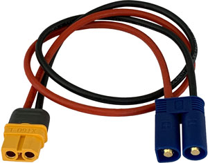 XT60 Ladekabel für EC5-Akkus |
XT60 Buchse auf EC5-Stecker,
2,5 mm², Silikon, 400 mm, verpackt
- Made in Germany -