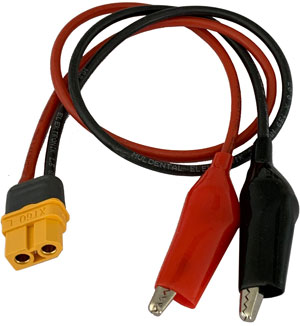 XT60 Adapterladekabel auf Krokoklemme |
XT60 Buchse auf Krokodilklemme,
2,5 mm², Silikon, 400 mm, verpackt
- Made in Germany -