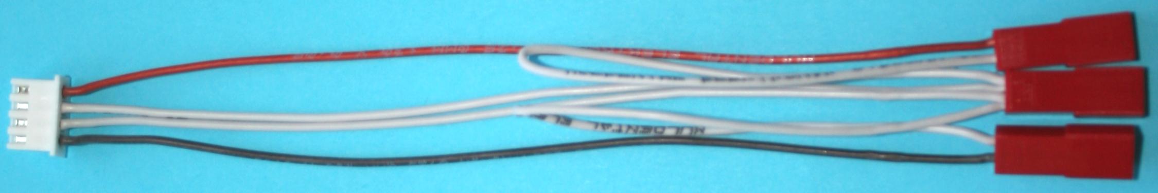 Ladeadapter XH-4-pol. Buchse auf |
3xBEC-Stecker, 15 cm, 0,25 mm² Silikon, lose
- Made in Germany -