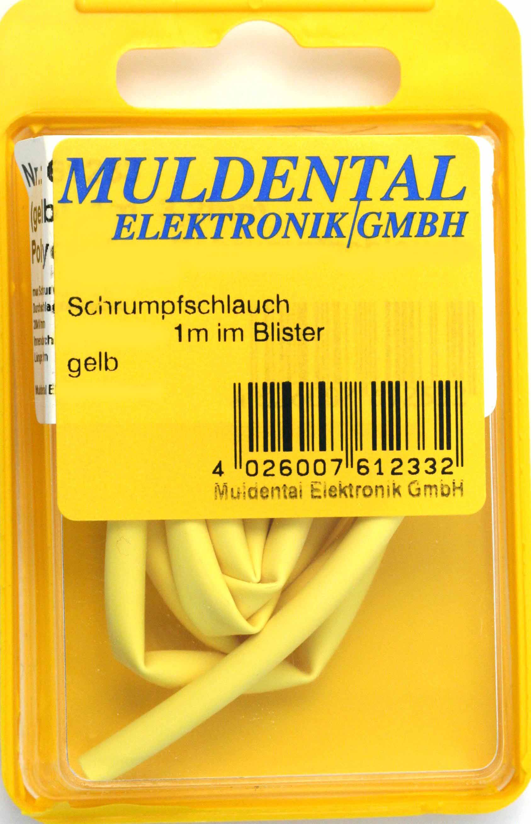 Schrumpfschlauch 1,2 mm |
gelb, verpackt, 1 m, polyolefin, 
selbst verlöschend, Rate 2:1