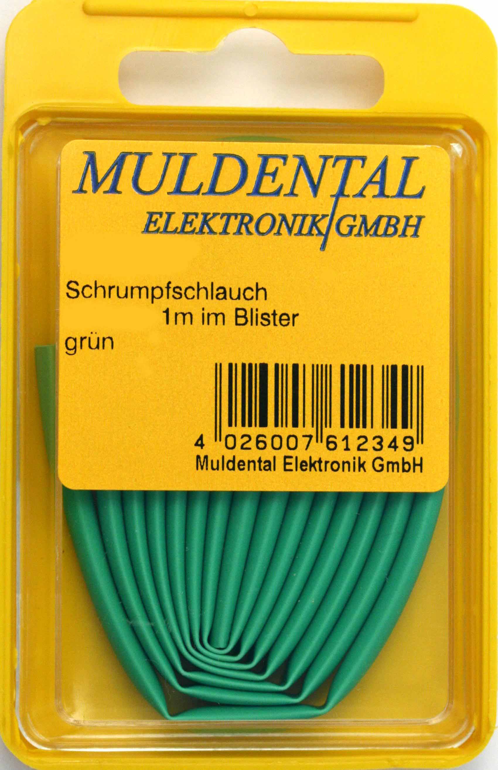 Schrumpfschlauch 9,5 mm |
grün, Blister, 1 m, polyolefin, 
selbst verlöschend, Rate 2:1