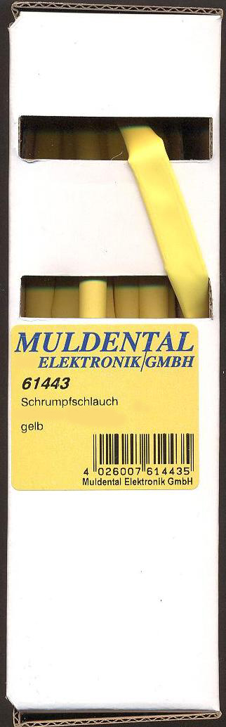 Schrumpfschlauch 1,2 mm gelb, 15 m/Box |
polyolefin, selbst verlöschend, Rate 2:1