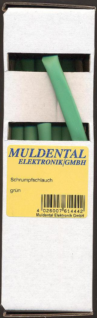 Schrumpfschlauch 1,2 mm grün 15 m/Box |
polyolefin, selbst verlöschend, Rate 2:1