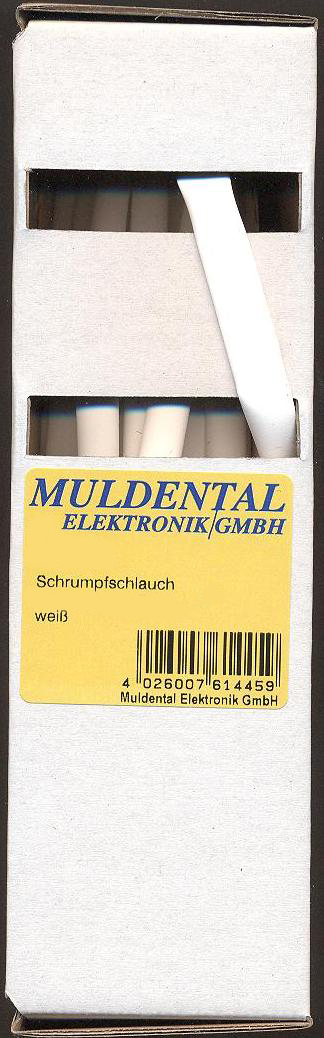 Schrumpfschlauch 1,2 mm weiß, 15 m/Box |
polyolefin, selbst verlöschend, Rate 2:1