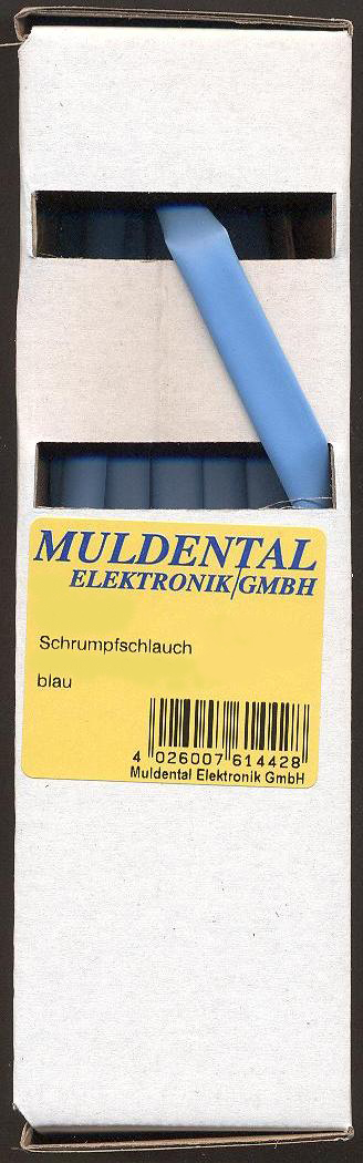 Schrumpfschlauch 19,0 mm blau |
2,5 m/Box, polyolefin, selbst verlöschend,
Rate 2:1