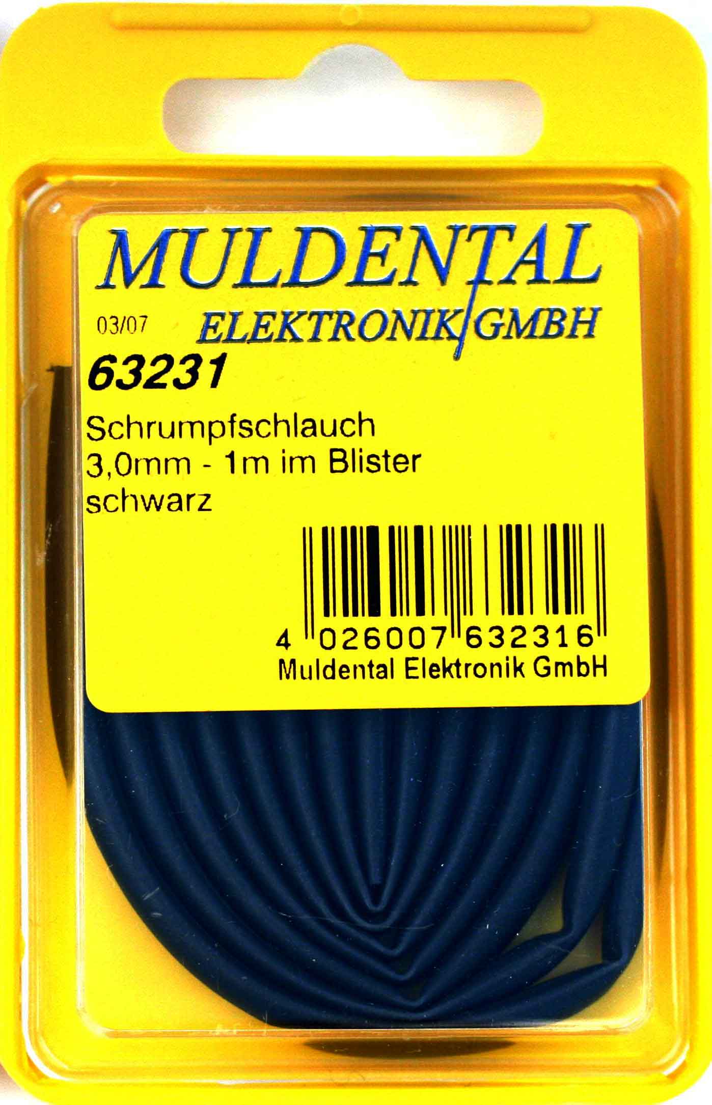 Schrumpfschlauch 3,0/1,0 mm, schwarz |
ohne Innenkleber, 1 m Blisterpack, 
polyolefin, selbst verlöschend, Rate 3:1