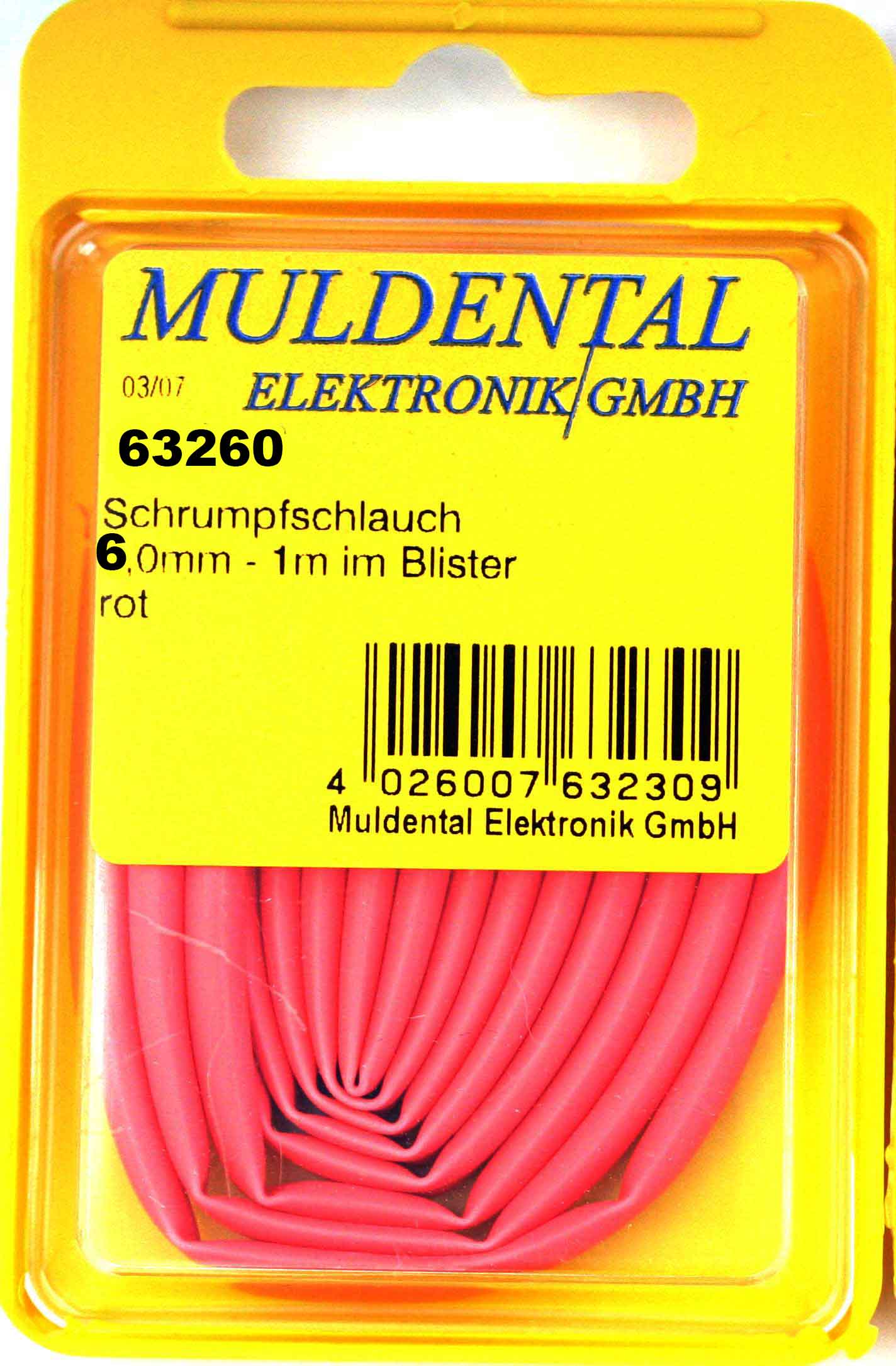 Schrumpfschlauch 6,0/2,0 mm, rot |
ohne Innenkleber, 1 m Blisterpack, 
polyolefin, selbst verlöschend, Rate 3:1