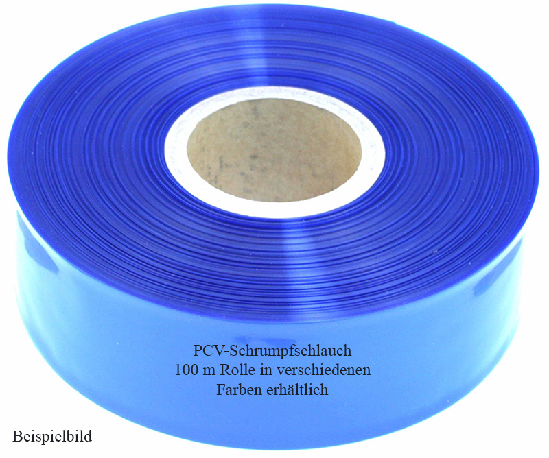 Schrumpfschlauch transp. klar, 87 mm flach |
ø 56 mm, 100 m, für Akkupacks, PVC, 
Rate 2:1, Stärke 0,13 mm