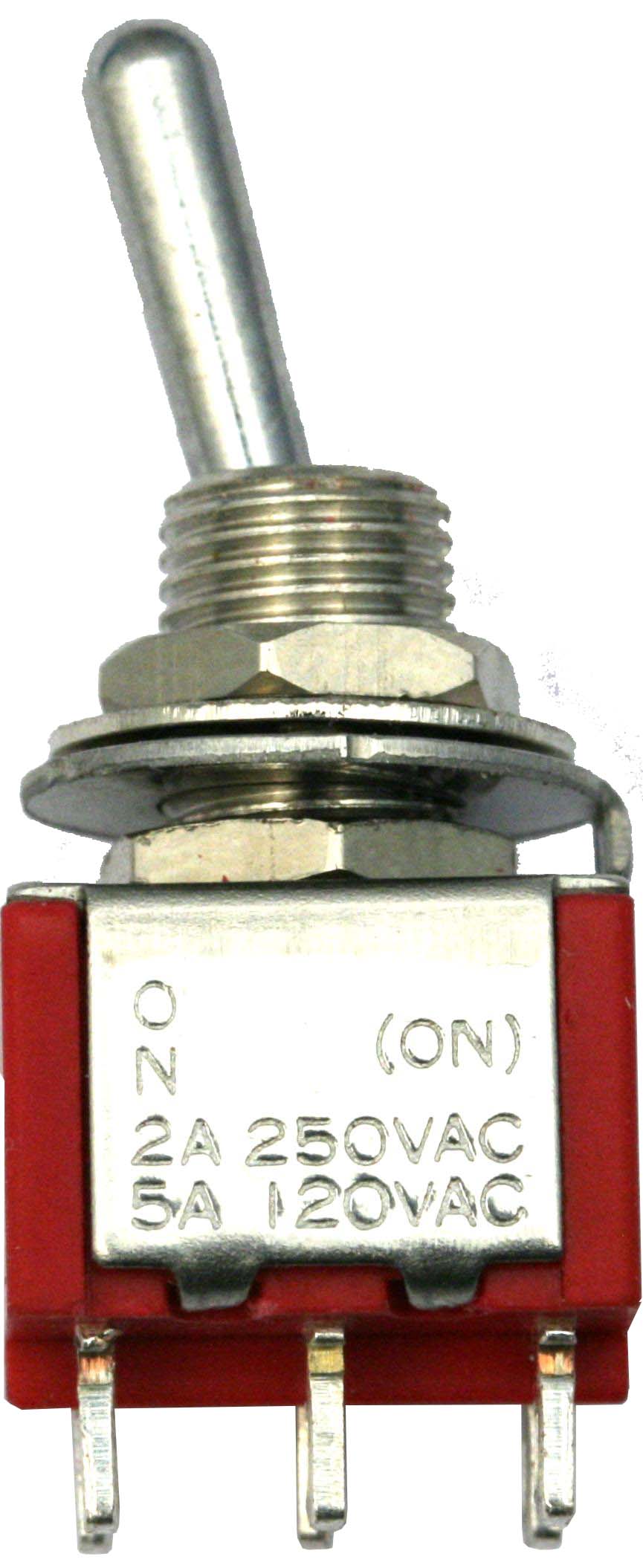 Miniatur Kippschalter 2 x UMT | 
(2-poliger Umschalter, tastend), 250 V / 2 A
Mindestbestellmenge: 10 Stück
