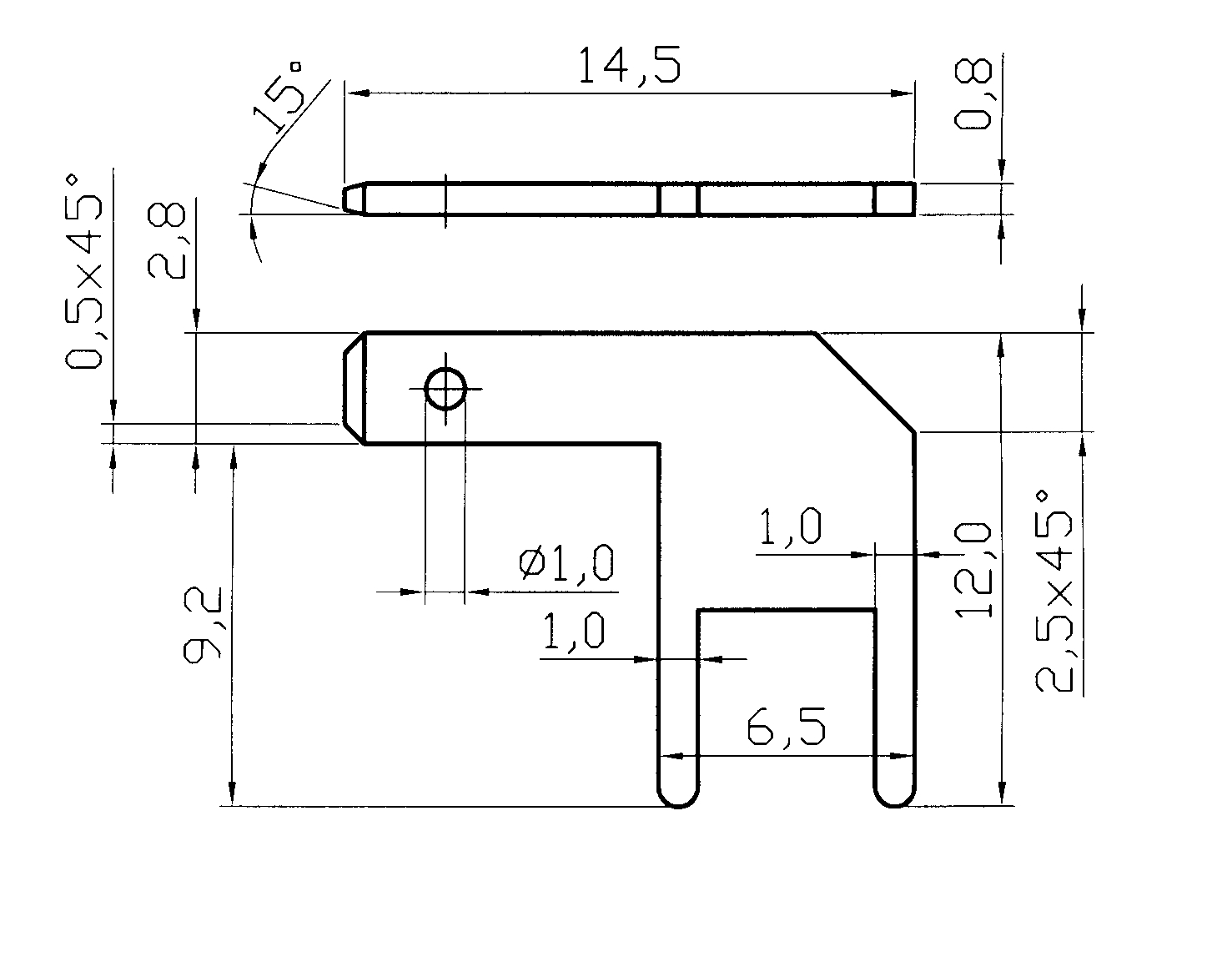 Flachsteckerkontakt 2,8 x 0,8 Ag2 gewinkelt |
1000 Stück =A90101050302