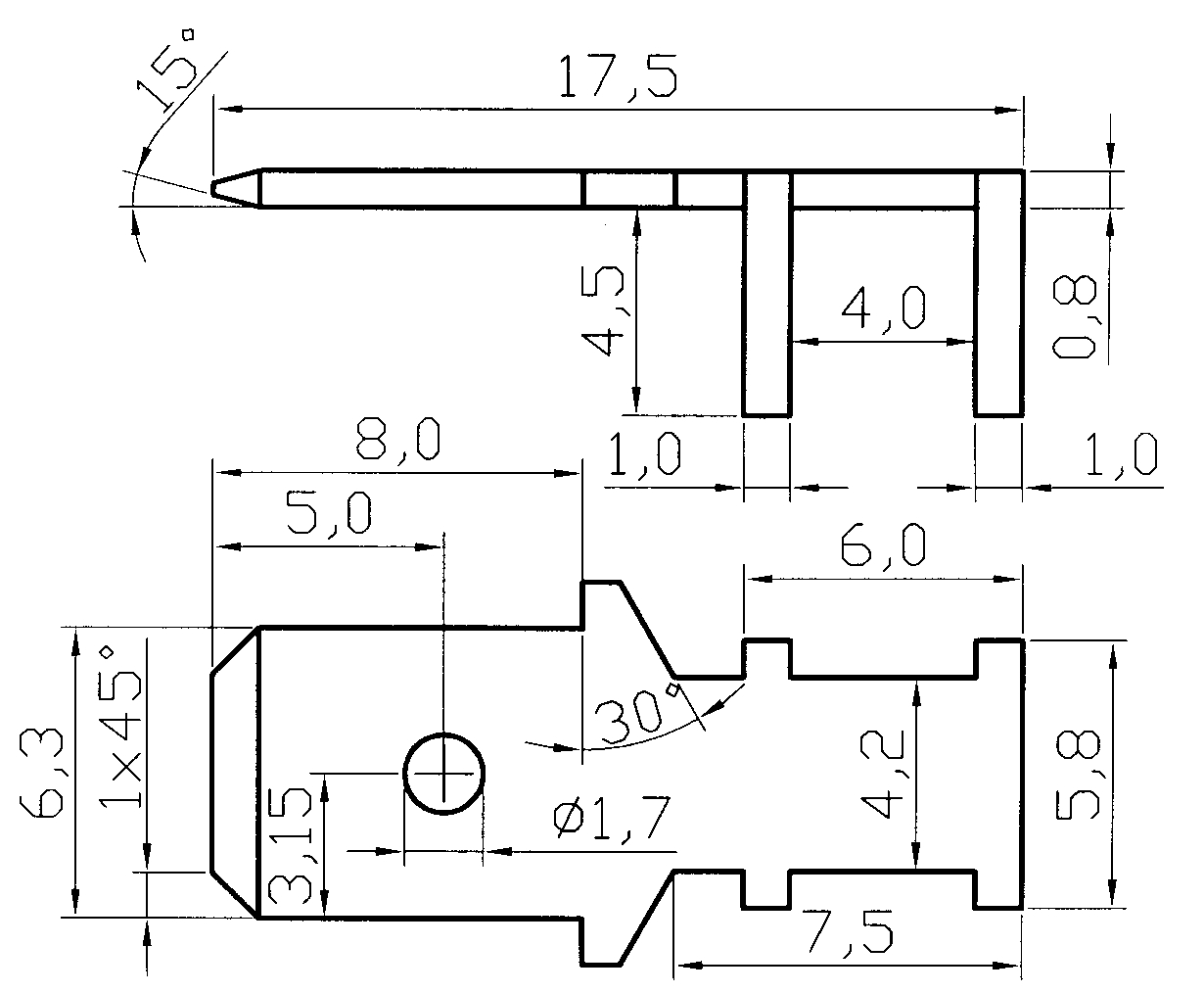 Flachsteckerkontakt 6,3x0,8 Ni2Sn5 |
gewinkelt mit 4 Pins, liegend, 1000 Stück
=A90101011405
