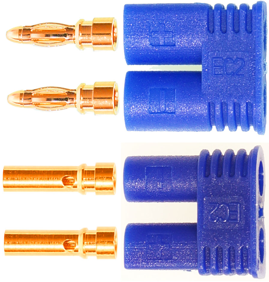 EC2 - 2,0 mm Goldverbinder |
Stecker + Buchse, 5 Paar im Beutel
BASIC Qualität - Asien
3 s: 30 A, 2 min: 20 A, 24 h: 10 A
max: 1,5 mm² (AWG16), 
(Herstellerangabe)