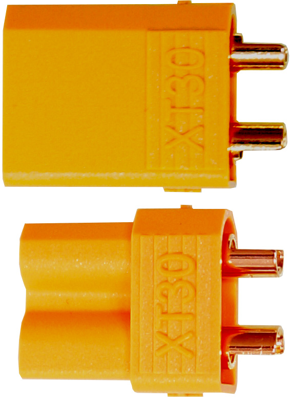 XT30 - 2,0 mm Goldverbinder |
Stecker + Buchse, 10 Paar im Beutel
BASIC Qualität - Asien
3 s: 30 A, 2 min: 20 A, 24 h: 10 A
max: 1,5 mm² (AWG16), 
(Herstellerangabe)