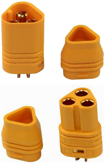 MT30 - 3-pol. 2,0 mm Goldverbinder |
Stecker + Buchse, 10 Paar im Beutel
BASIC Qualität - Asien
3 s: 30 A, 2 min: 20 A, 24 h: 10 A
max: 1,5 mm² (AWG16), 
(Herstellerangabe)