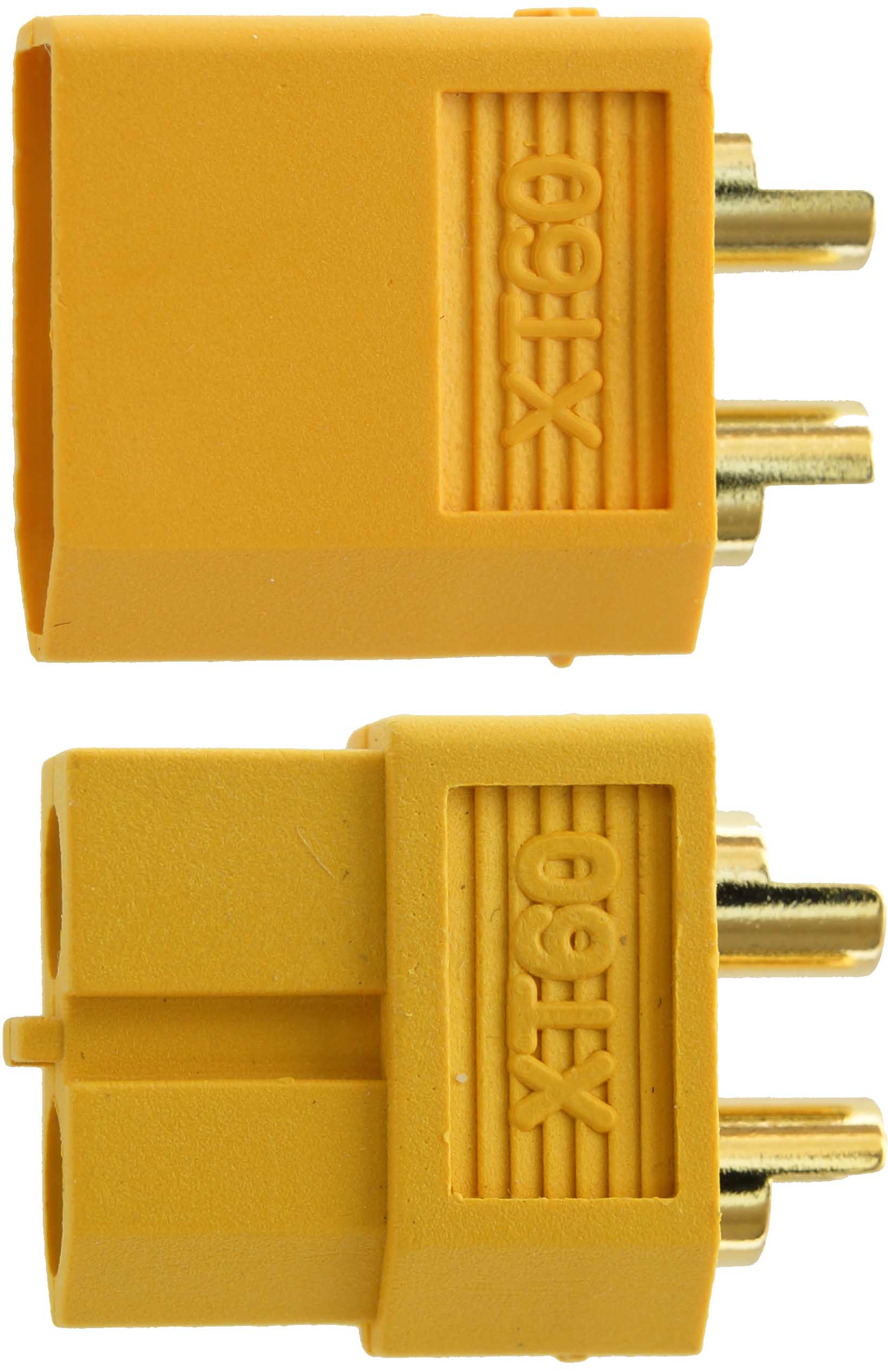 XT60, 3,5 mm, Goldverbinder |
Stecker + Buchse, 10 Paar im Beutel
BASIC Qualität - Asien
3 s: 60 A, 2 min: 45 A, 24 h: 35 A
max: 2,5 mm² (AWG13), 
(Herstellerangabe)