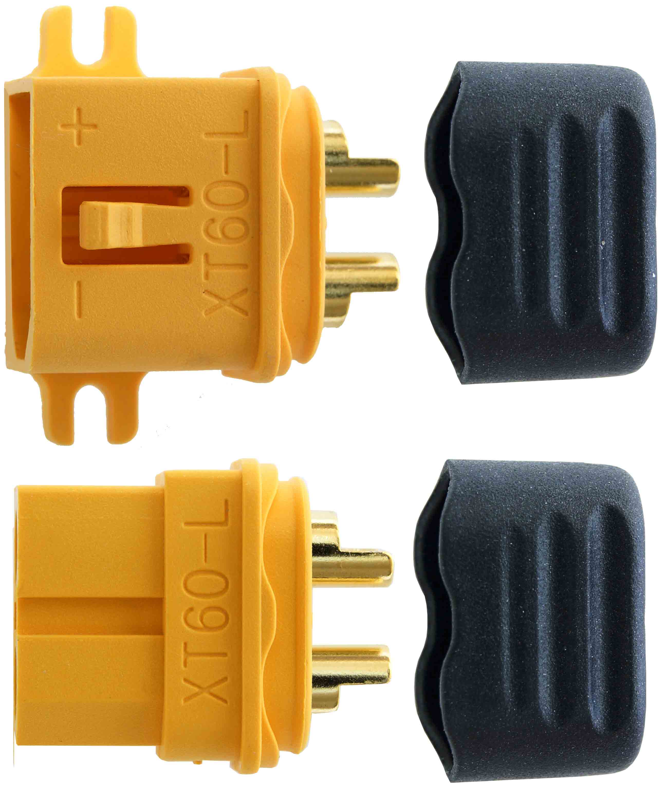 XT60L, 3,5 mm, Goldverbinder |
Stecker + Buchse, 5 Paar im Beutel
BASIC Qualität - Asien
3 s: 60 A, 2 min: 45 A, 24 h: 35 A
max: 2,5 mm² (AWG13), 
(Herstellerangabe)