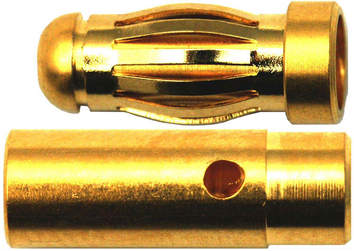 4,0 mm Goldverbinder, ultraleicht |
Auslaufartikel!
Stecker + Buchse, 5 Paar im Beutel
PREMIUM - Made in Germany -
3 s: 80 A, 2 min: 70 A, 24 h: 36 A
max: 4,0 mm² (AWG11)