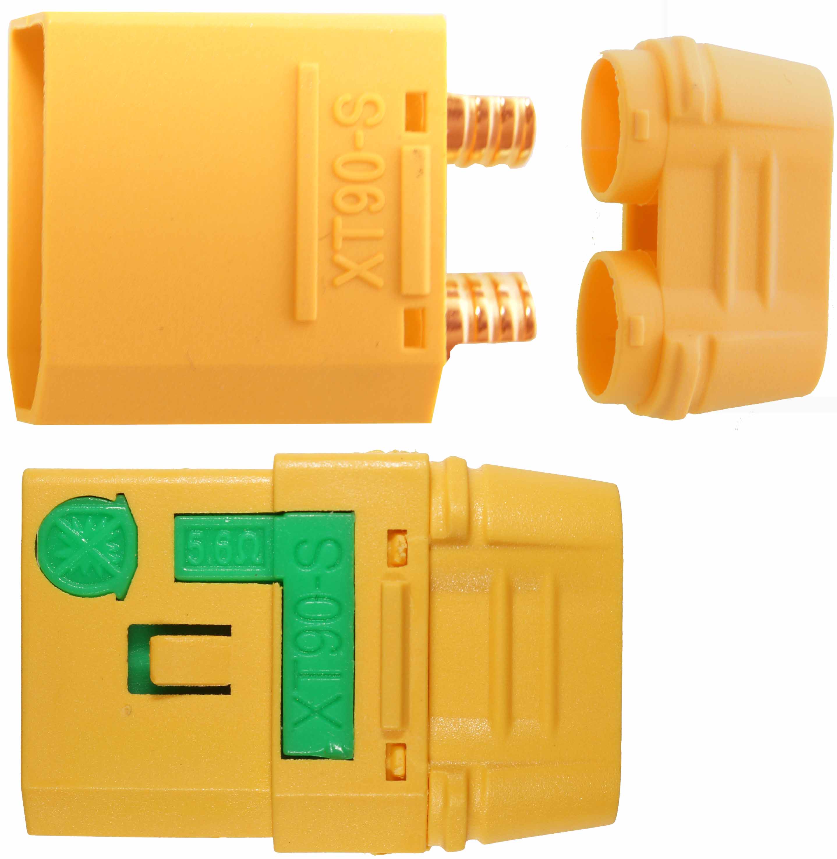 XT90S - Antiblitz - 4 mm, Goldverbinder |
Stecker + Buchse, 10 Paar im Beutel
BASIC Qualität - Asien
2 min: 90 A, max: 9 mm² (AWG8), 
(Herstellerangabe)