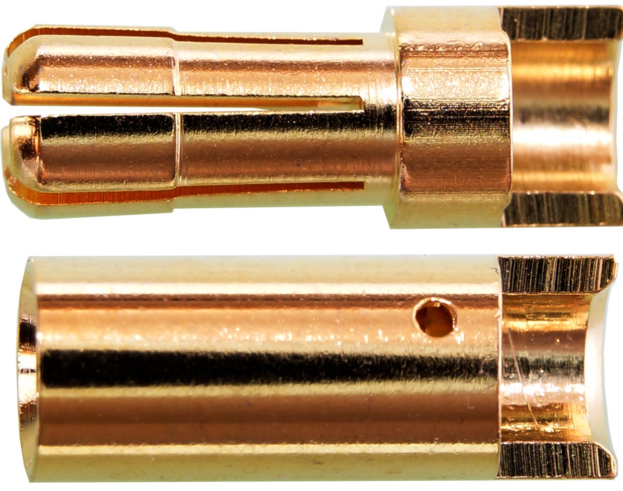5,0 mm Goldstecker / male, lose |
Stecker + Buchse, 5 Paar im Beutel
geschlitzt, für höhere Ströme
BASIC Qualität - Asien
3 s: 180 A, 2 min: 100 A, 24 h: 65 A
max: 10,0 mm² (AWG6)