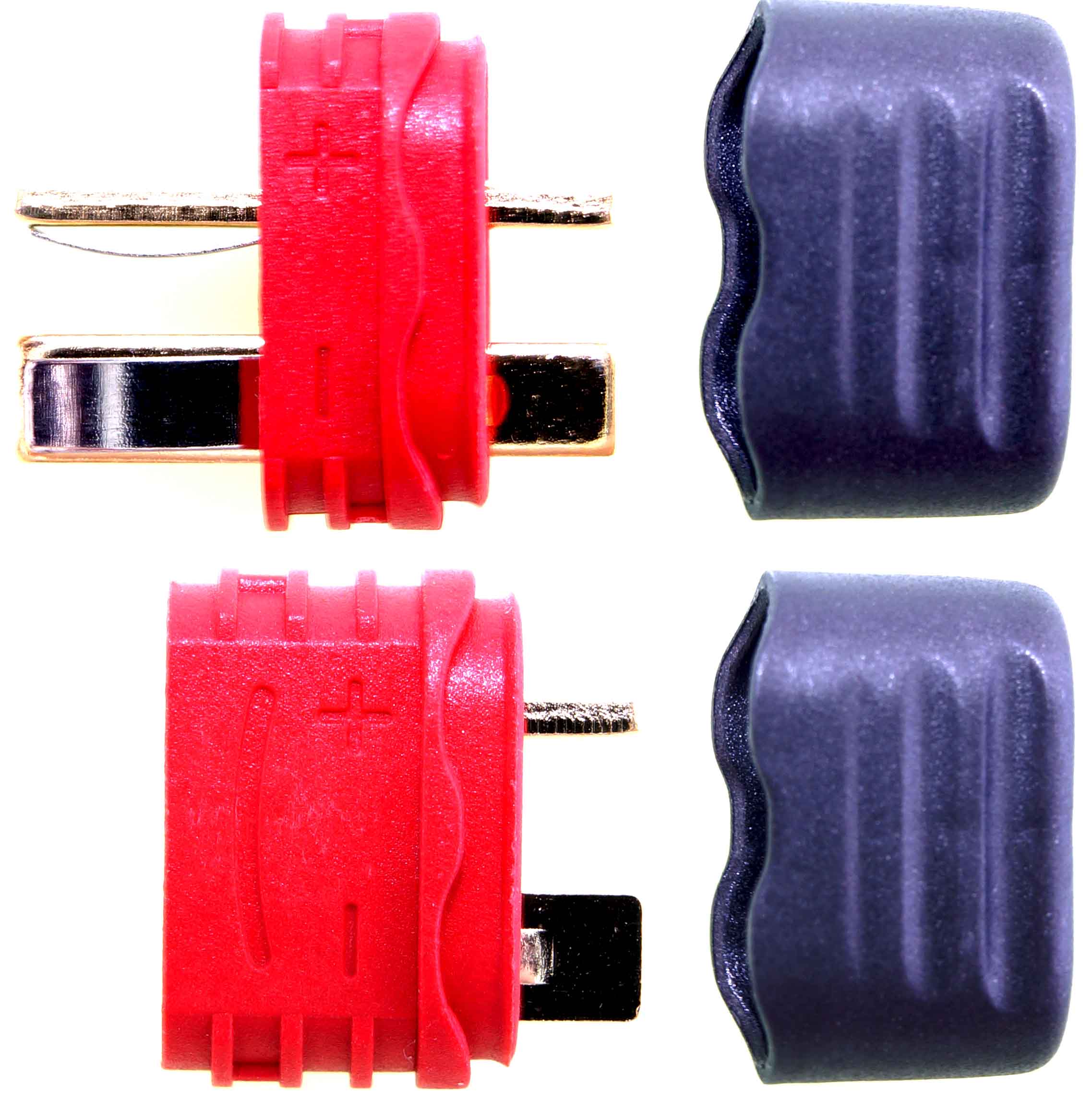 T+ plug Goldverbinder mit Schutzkappe |
Stecker + Buchse, 10 Paar im Beutel
BASIC Qualität - Asien
3 s: 50 A, 2 min: 35 A, 24 h: 30 A
max: 4 mm² (AWG11)
(Herstellerangabe)